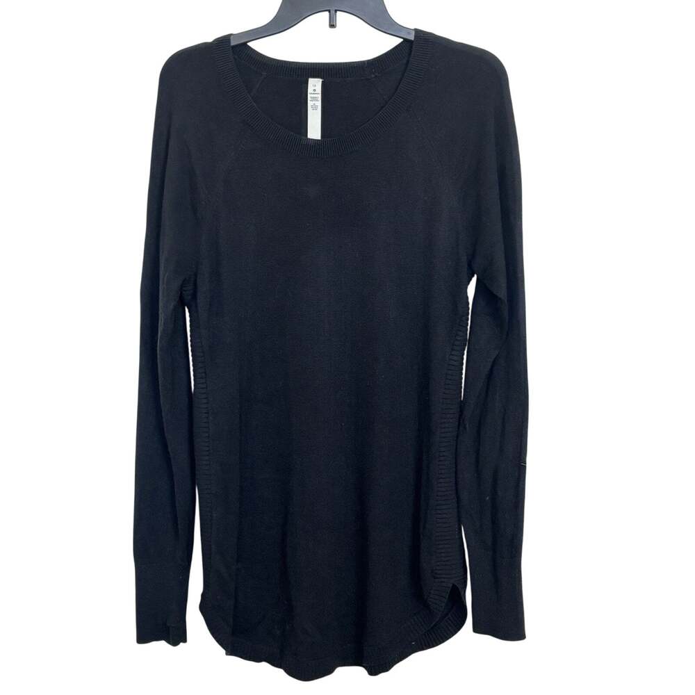 Lululemon Black Hello Aloe Pullover Sweater 10 Silk Modal Blend Thumbholes 25030